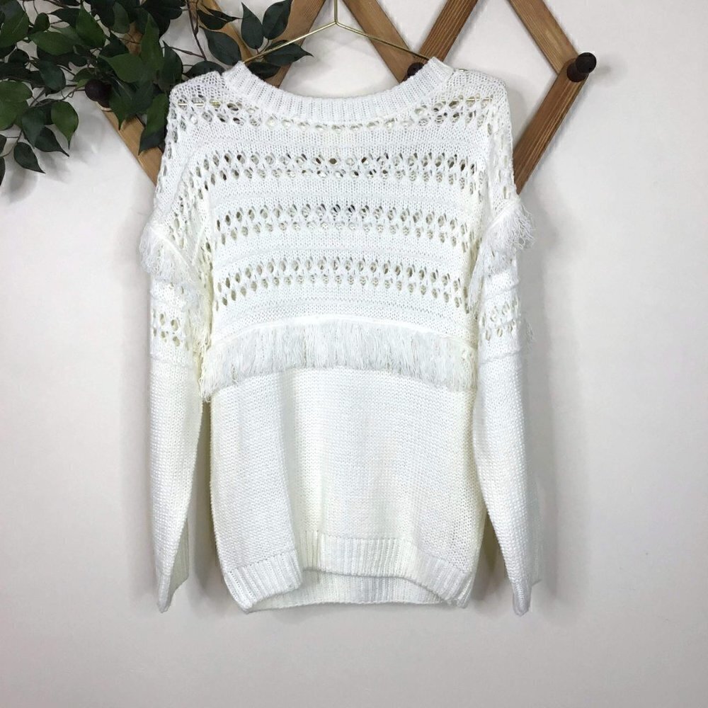 J.O.A Western Fringe Knit Crochet Crewneck Sweater - Size Medium